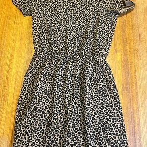 Old Navy Girls XS Black Brown Leopard Short‎ Sleeve Round Neck Fit Flare Dress